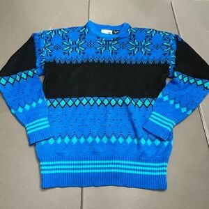 Blue Patterned Crewneck Sweater - White Stag - Vintage